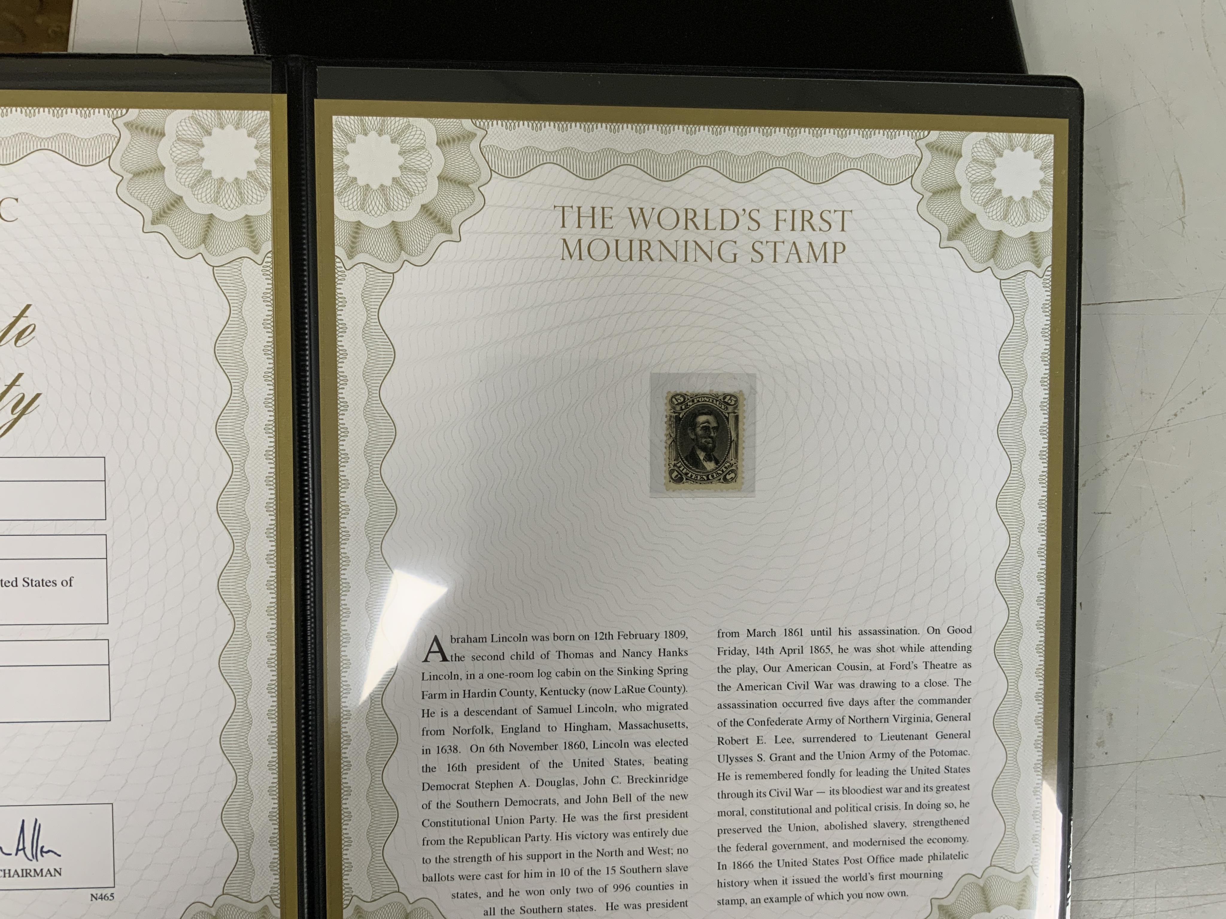 Five presentation folders of stamps issued by the Westminster collection as part of The World’s Most Famous Stamps and Philatelic Classics series including; a USA 1847 letter with 5c stamp, the 3d Beaver Canada stamp, tw